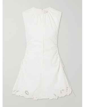 SIR. Klara Ruched Broderie Anglaise Cotton Mini Dress - White