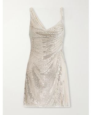Self-Portrait Embellished Draped Tulle Mini Dress - Natural