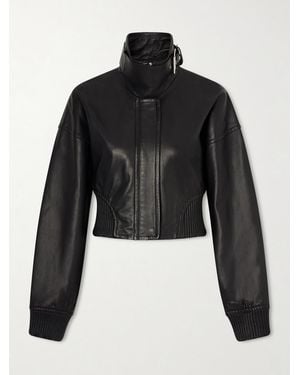 Sportmax Cropped Buckled Leather Jacket - Black