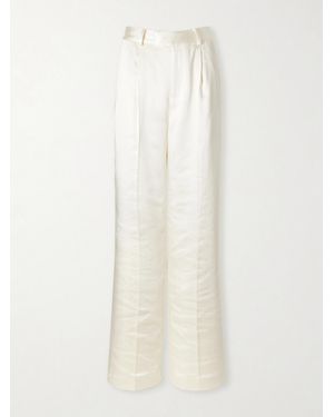 Self-Portrait Pleated Satin Straight-Leg Trousers - White