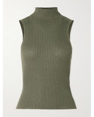 Leset Blake Ribbed Lurex Turtleneck Top - Green