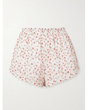 Posse Charlotte Lace-Trimmed Floral-Print Cotton Shorts - Natural