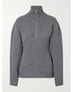 Jil Sander Ribbed-Knit Wool Half-Zip Turtleneck Jumper - Grey