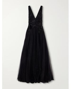 Costarellos Vianna Embellished Velvet-Trimmed Tulle Gown - Black