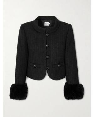 Self-Portrait Verkürzte Jacke Aus Bouclé-Tweed Mit Plüschbesatz - Schwarz