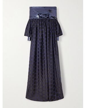 ‎Dima Ayad Sequin-Embellished Polka-Dot Poplin Gown - Blue