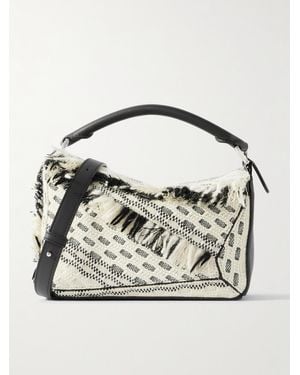 Loewe Anni Albers Puzzle Kleine Schultertasche Aus Leder Und Jacquard Mit Fransen - Blau