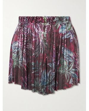 Rabanne Printed Pleated Chainmail Shorts - Purple