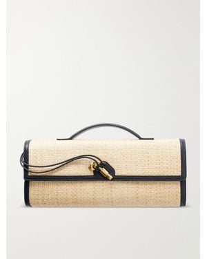 Bottega Veneta Andiamo Shaded Leather Trimmed Raffia Clutch - Natural