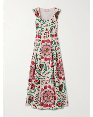 Marta Ferri Guenda Embroidered Linen-Blend Maxi Dress - White