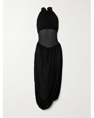 Maygel Coronel Azzurra Ruffled Gathered Stretch-Jersey Midi Dress - Black