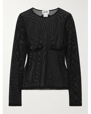 Jean Paul Gaultier Oberteil Aus Stretch-Tüll Mit Flockdruck - Schwarz