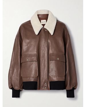 KHAITE Shellar Oversized Shearling-Trimmed Leather Jacket - Brown