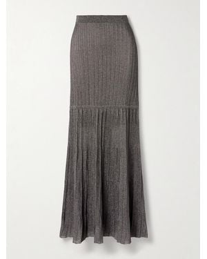 Adam Lippes Metallic Ribbed-Knit Maxi Skirt - Grey