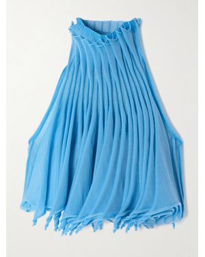 Alaïa Cropped Pleated Knitted Turtleneck Top - Blue