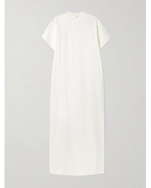RÙADH Braun Embroidered Organic Cotton-Jersey Maxi Dress - Weiß