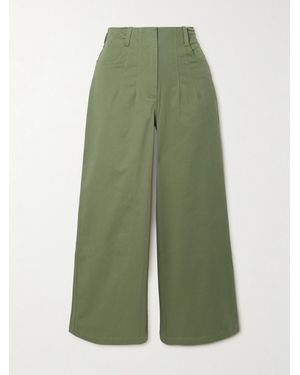 STAUD Luca Cropped Cotton-Blend Twill Wide-Leg Trousers - Green