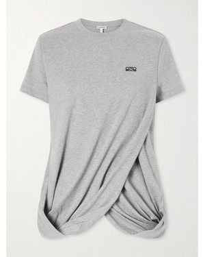Loewe Anagram-Embroidered Draped Cotton-Jersey T-Shirt - Grey