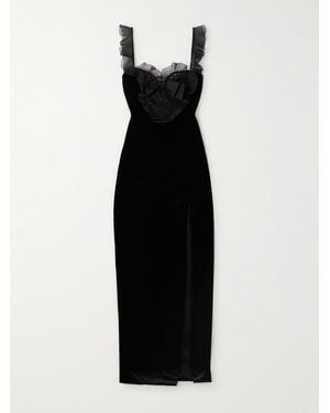 Alessandra Rich Bow-Embellished Lace And Silk-Trimmed Velvet Gown - Black
