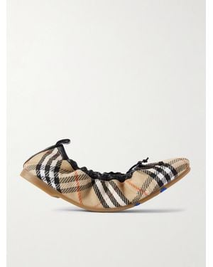 Burberry Leather-Trimmed Checked Canvas Ballet Flats - Natural