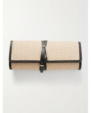 Liffner Belted Leather-Trimmed Raffia Clutch - Natural