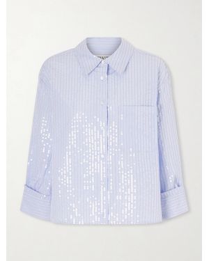 Twp J.D. Striped Sequined Cotton-Poplin Shirt - Blue