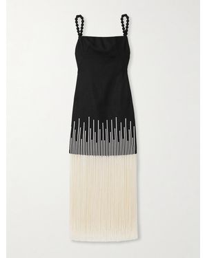 ANDRES OTALORA Silencios Fringed Linen Midi Dress - Black