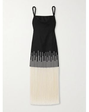ANDRES OTALORA Silencios Fringed Linen Midi Dress - Black