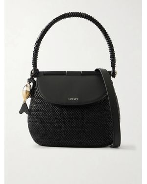 Loewe Paula's Ibiza Pescador Medium Embellished Leather-Trimmed Raffia Shoulder Bag - Black