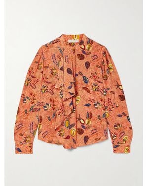 Ulla Johnson Ashlyn Ruffled Printed Silk Crepe De Chine Blouse - Orange