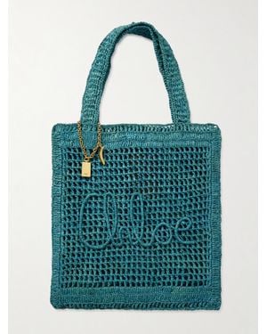 Chloé Summer Banana Embellished Raffia Tote - Blue