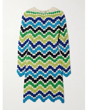 Escvdo Victoria Minikleid Aus Gehäkelter Baumwolle Mit Wellenkanten - Blau