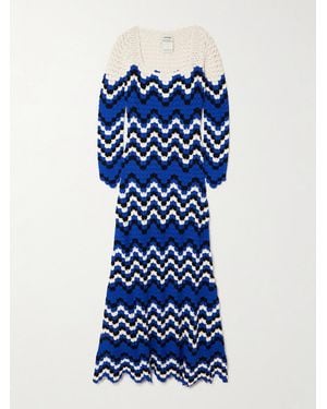 Escvdo Sumac Scalloped Crocheted Cotton Midi Dress - Blue