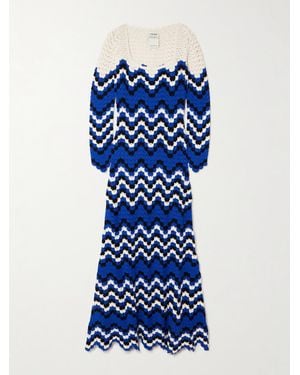 Escvdo Sumac Scalloped Crocheted Cotton Midi Dress - Blue