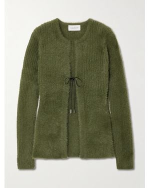 16Arlington Teria Satin-Trimmed Brushed-Knit Cardigan - Green