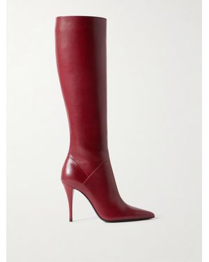 Saint Laurent Vivian Leather Knee Boots - Red