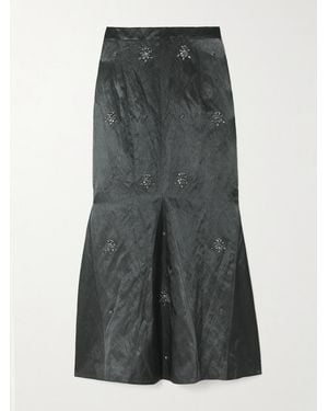 Huishan Zhang Lidia Crystal-Embellished Crinkled Satin-Twill Maxi Skirt - Grey