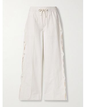 Sea Shai Cutout Button-Detailed Cotton And Linen-Blend Wide-Leg Trousers - White