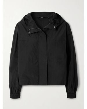 Theory Hooded Gathered Cotton-Blend Shell Jacket - Black