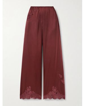 Doen Lavon Lace-Trimmed Silk-Satin Wide-Leg Trousers - Red