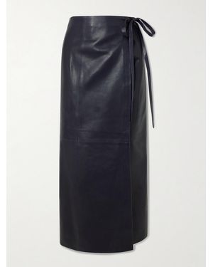 Nour Hammour Panelled Leather Maxi Wrap Skirt - Blue