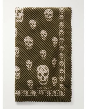 McQueen Printed Plissé Silk-Satin Scarf - Green