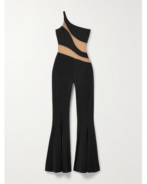Norma Kamali Snake One-Shoulder Mesh-Paneled Stretch-Jersey Jumpsuit - Black