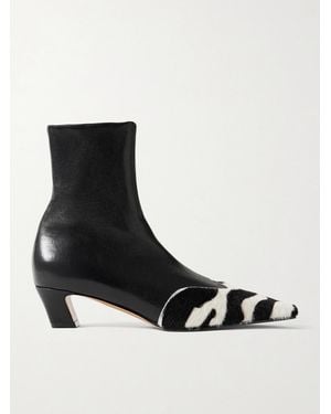 KHAITE Nevada Leather And Zebra-Print Calf Hair Ankle Boots - Black