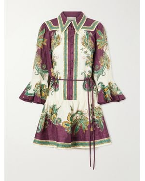 ALÉMAIS Ruthie Belted Ruffled Floral-Print Linen Midi Dress - Multicolour