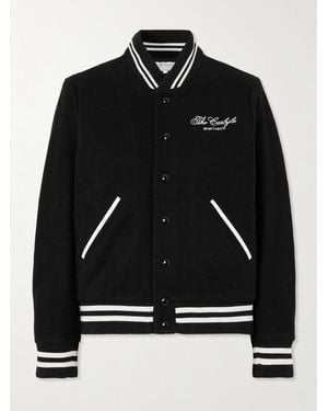 Sporty & Rich The Carlyle Embroidered Striped Wool-Blend Felt Varsity Jacket - Black