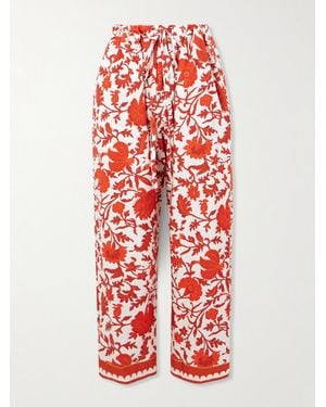 La DoubleJ Orlebar Floral-Print Cotton-Poplin Pants - Red