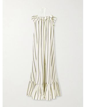 Marrakshi Life Ruffled Striped Cotton Maxi Dress - White