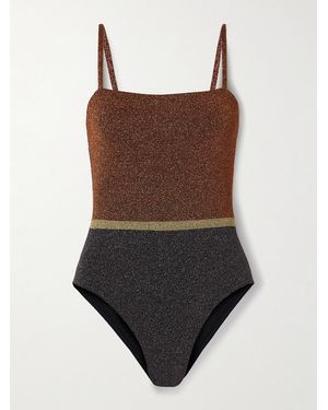 Eres Irisée Calanque Color-Block Stretch-Lurex Swimsuit - Brown