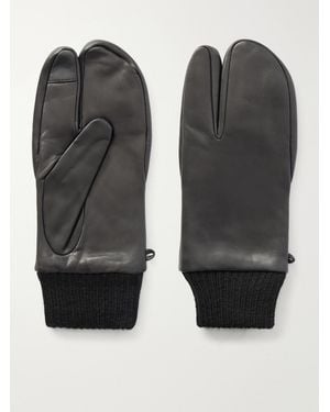 Agnelle Sakura Tabi Wool-Trimmed Leather Gloves - Black